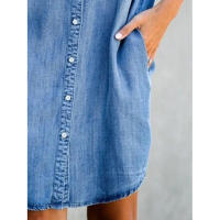 Vestido De Mezclilla Casual Para Mujer Con Bolsillos Cuello En V Botones Y Shorts Estilo Retro Unisex De Verano - details 6