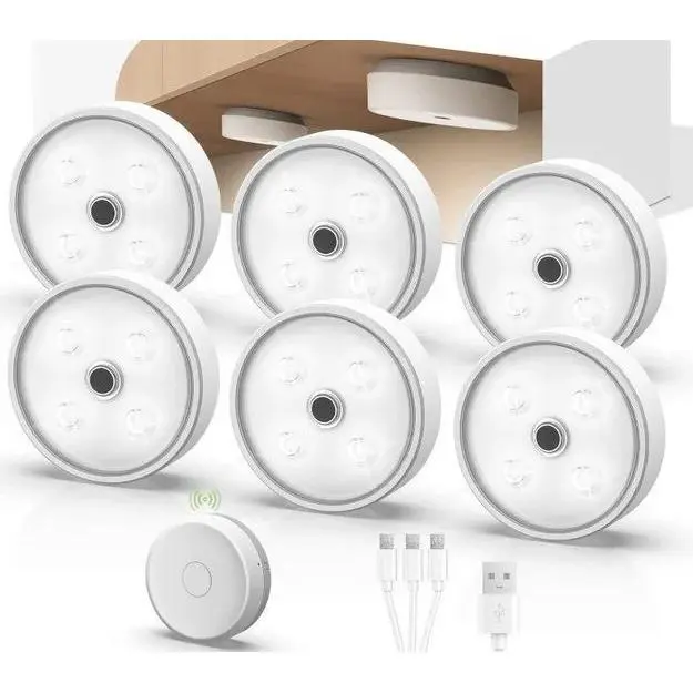 Luz Armario 6 Piezas, Luz LED Sensor de Movimiento, Luces LED Adhesiva con Mando a Distancia, Iluminación Regulable para Escaleras, Habitaciones, Pasillos, Armarios, Cocinas - 1