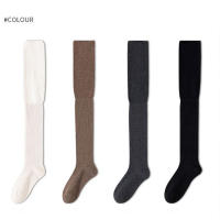 Medias Altas Hasta La Rodilla Para Mujer Algodón Y Poliéster Espesas Para Otoño E Invierno Medias De Punto Con Rayas Verticales Y Colores Sólidos - details 26