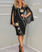 Vestido Bodycon Elegante De Mujer Con Fork Largo Manga Flare Estilo Vintage Para Otoño Vestido De Trabajo Y Fiesta Slim A-Line V-Neck Polyester - details 1