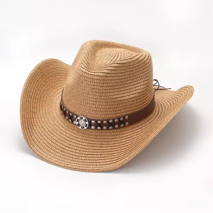 Sombrero De Paja Con Cinturón Para Mujer Protección Solar Casual Vintage Adecuado Para Viajes Pesca Y Exterior - 1