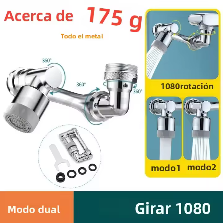 Cabezal De Rociador Universal De Metal 1080° Con Adaptador 22/24mm Extensor De Grifo Para Fregadero Aerador Burbuja Para Grifo De Cocina - 1