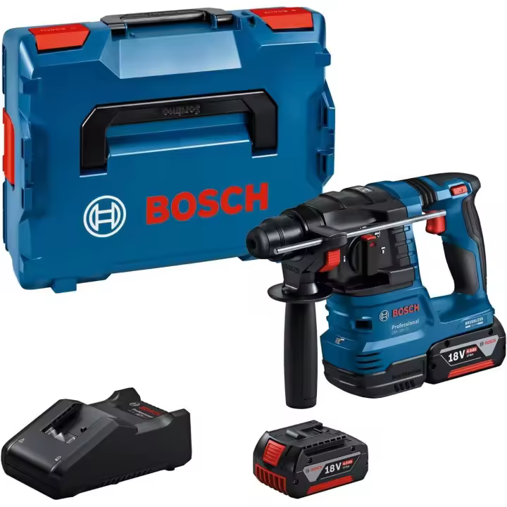 Bosch Professional 18V System martillo perforador a batería GBH 18V-22 (con SDS plus, indicado para perforar orificios entre 6 mm y 10 mm, incl. 2 baterías de 4,0 Ah, cargador GAL 18V-40, en L-BOXX) - 1