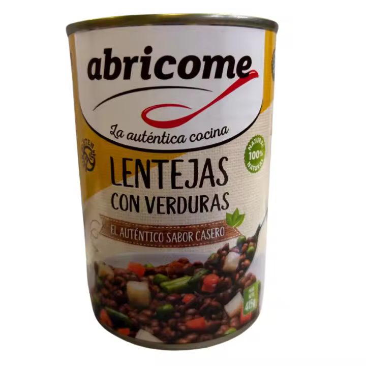 Lata de lentejas con verduras 415g - Abricome, comida enlatada lista para comer - 1
