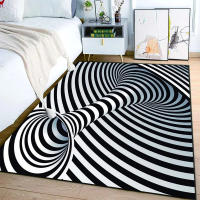 Alfombra 3D Vórtice Ilusión Negra Y Blanca Para Dormitorio Tapete Geométrico Abstracto Optico Enchufe Decorativo No Eslipiente Para Sala De Estar - details 2