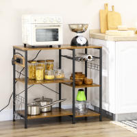 HOMCOM Estantería de Cocina Industrial Estante de Cocina con Toma de Corriente Estantes Ajustables Ganchos y Cesta Metálica 90x40x83 cm Marrón Rústico - details 1