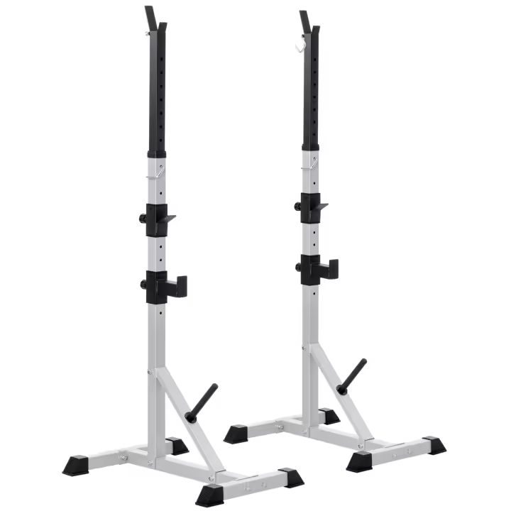 HOMCOM Soporte para Barras de Pesas con Altura Ajustable Rack Musculación con Marco de Acero Carga 200 kg para Entrenamiento en Gimnasio Casa Plata y Negro - 1