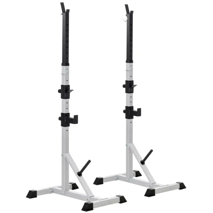 HOMCOM Soporte para Barras de Pesas con Altura Ajustable Rack Musculación con Marco de Acero Carga 200 kg para Entrenamiento en Gimnasio Casa Plata y Negro - 1