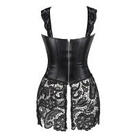 Traje De Corbata Steampunk Para Mujer Sexy De Cuero Sintético Negro Rojo Con Zipper Y Encaje Vestido De Club Gótico - details 4