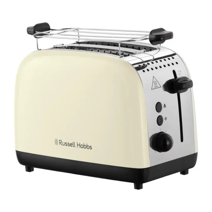 Russell Hobbs Tostador Colours Plus 26551-56 | 2 Ranuras Anchas, Función Tueste Rápido del Pan, Bandeja Recogemigas, Calientapanecillos, Función Cancelar Y Descongelar, Acero Inoxidable, Color Crema - 1