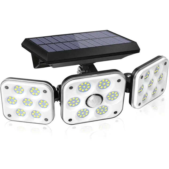 [Clase Energética A++] Lámpara Solar para Exterior de 1 Pieza, Luz Solar con Sensor de Movimiento para Exterior IP65 a Prueba de Agua de 138 LED, Fuego Solar para Jardín Al Aire Libre de 3 Cabeza SSITO - 1