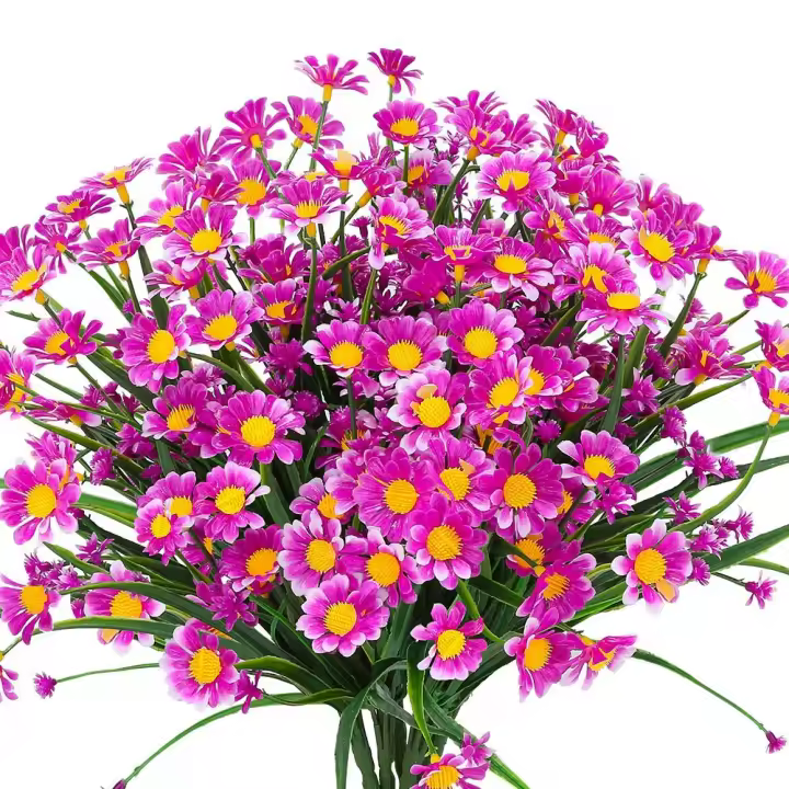 Flores artificiales de margaritas para exteriores, decoración de flores falsas, plantas artificiales para exteriores, arbustos verdes, flores, fucsia - 1