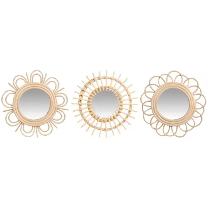 Dcasa Juegos de 3 espejos de pared ratan natural combinado 25 cm x3 - 1