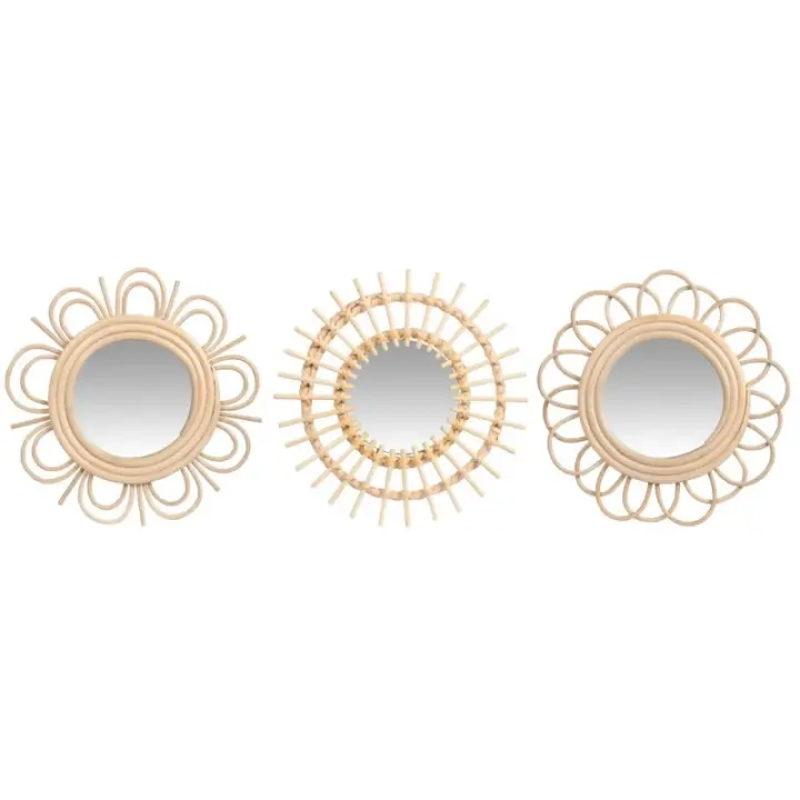 Dcasa Juegos de 3 espejos de pared ratan natural combinado 25 cm x3 - 1
