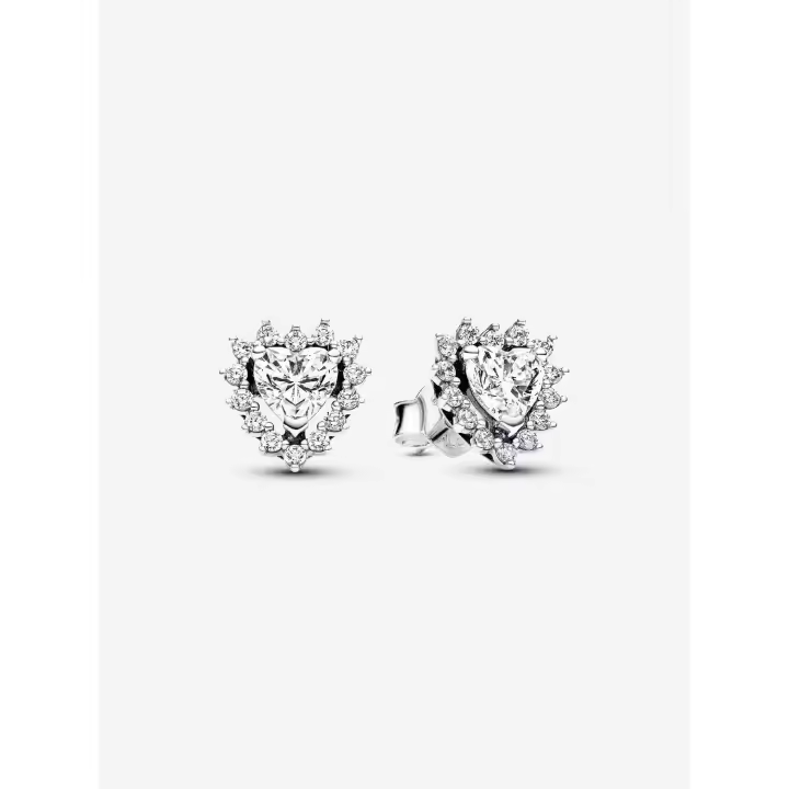 Pandora - Pendientes de botón con halo de corazón brillante - Plata de ley - 1