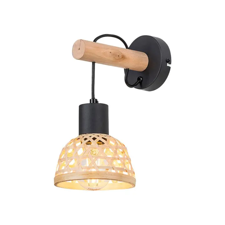 Aplique Pared E27 Ratán Negro Estilo Escandinavo Metal/Madera IP20 Ratán  RABALUX - 1