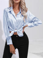 Camisa De Satén Para Mujer Con Cuello Band-collar Y Botones Manga Larga Leopardo Elegante Blusa Casual De Edad Media - details 11