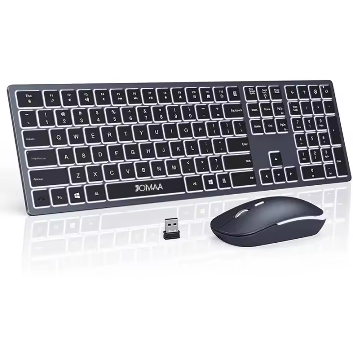 Compatibilidad: PC Y Computadora De Escritorio JOMAA Teclado Inalámbrico Y Ratón De Tamaño Completo Ultra Delgado Recargable 2.4G USB Iluminado Con Funciones Multimedia Resolución Óptica 1600 DPI Ergonómico - 1