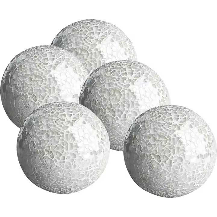 Bolas Decorativas para Centros de Mesa - Bolas Esferas de Cristal Mosaic-Set De 5 - Orbes Decorativos Modernos - Blanco - 1