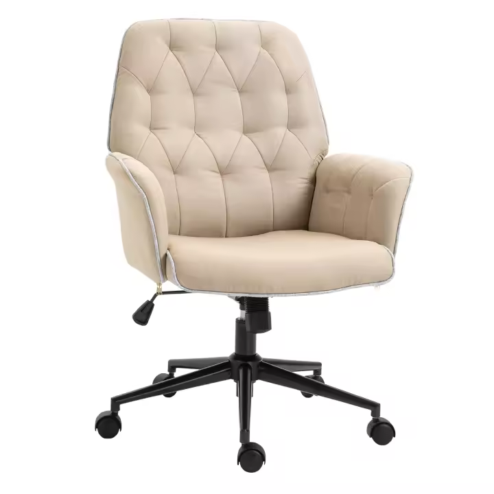 HOMCOM Silla de Oficina con Función Mecedora, Silla Giratoria, Silla de Oficina en Casa, Silla de Escritorio Regulable en Altura, Silla para Ordenador, Silla de Trabajo con Brazos, Ruedas Giratorias 360°, Espuma, Beige, 66 x 69 x 89,5-97 cm - 1