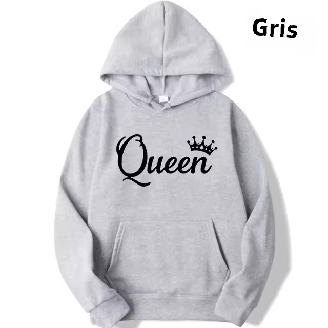  Sudadera De Capucha Largo Manga Para Mujer Estampado Rey Y Reina Casual Streetwear Para Pareja Otoño E Invierno - 1