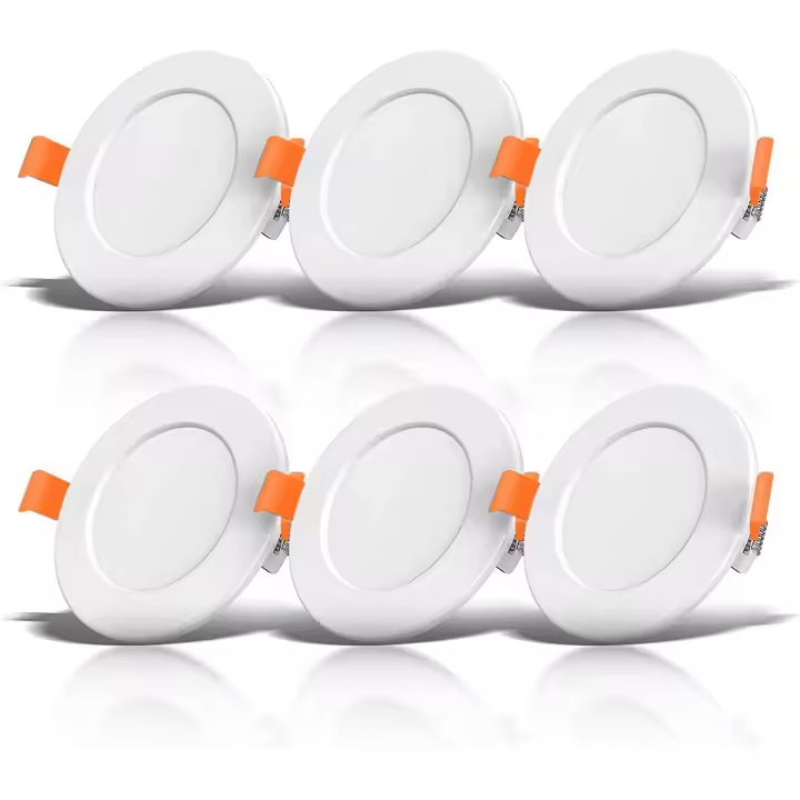Foco empotrable LED, foco empotrable de techo extraplano de 5 W equivalente a incandescente de 50 W, blanco cálido 3000 K, para baño, sala de estar, juego de 6 - 1