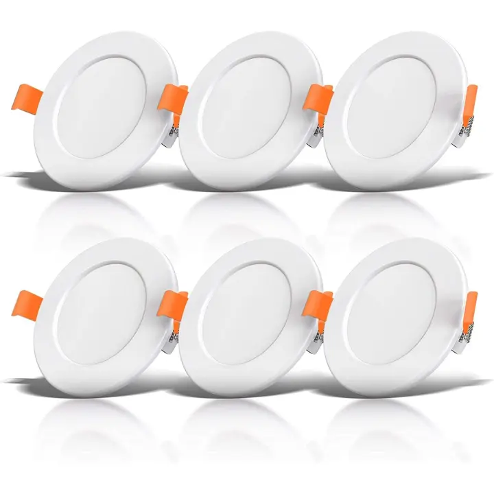 Foco empotrable LED, foco empotrable de techo extraplano de 5 W equivalente a incandescente de 50 W, blanco cálido 3000 K, para baño, sala de estar, juego de 6 - 1