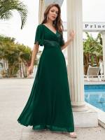 Vestido De Novia Sastre Unithorse Elegante Con Encaje Y Mariposa En Manga Chiffon Para Damas De Honor V-Neck Largo Al Piso - details 36