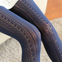 Medias De Algodón Tejidas Transpirables Exquisitas Para Otoño E Invierno Con Cintura Alta Y Rayas Medias De Mujer Elásticas - details 3