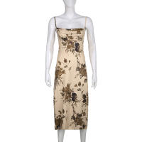 Vestido De Encaje Vintage CIBBAR Y2k Para Mujer Sin Mangas Estampado Floral Elegante Y Elegante De Verano Con Cinturón Acolchado Largo - details 2