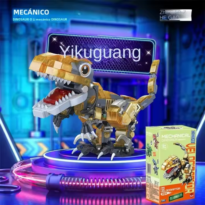 Juguete De Construcción De Dinosaurios Luminosos Tyrannosaurus Rex Y Triceratops Para Niños Regalo De Puzzle Educativo Para Edad 6-12 - 1