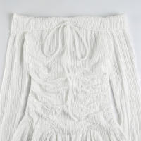 Vestido Blanco Elegante De Manga Larga Con Cuello Abierto Estilo Coreano Y Japonés Para Mujer Con Ajuste En La Cintura Y Detalles De Encaje - details 1