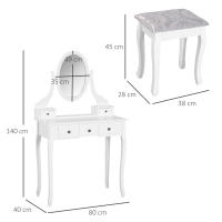 HOMCOM Tocador + Taburete y Espejo Mesa Maquillaje 5 Cajones Blanco Mesa MDF (Blanco) - details 2