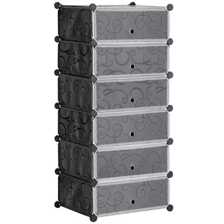 HOMCOM Zapatero Estante de plástico para 6 pares de zapatos Caja de zapatos para pasillo DIY Estante enchufable Almacenamiento de zapatos Plástico Acero Negro + Blanco 49 x 36,5 x 108 cm - 1