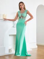Vestido De Noche Sirena Con Encaje Y Aplicaciones Verde Con Broches Sin Mangas Formal Para Fiesta De Baile Y Premiaciones Vestido Largo De Fiesta - details 2