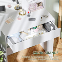 HOMCOM Tocador de Maquillaje con Espejo Mesa de Maquillaje con Cajón y Estantes Abiertos Tocador para Dormitorio Salón Blanco - details 5