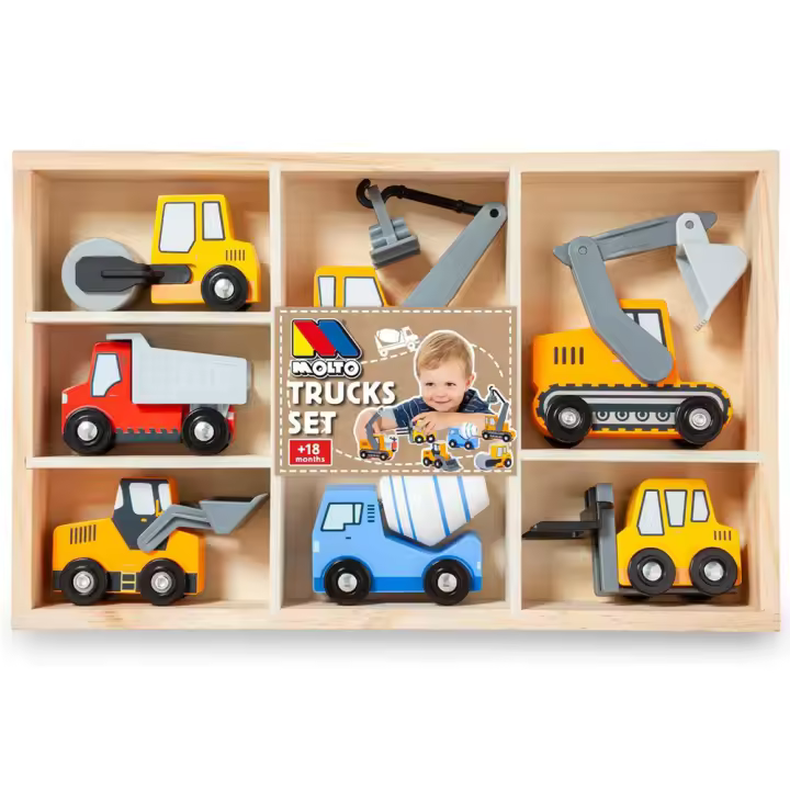 Camiones Construcción de madera en caja set 7 piezas. (Molto 22270) - 1