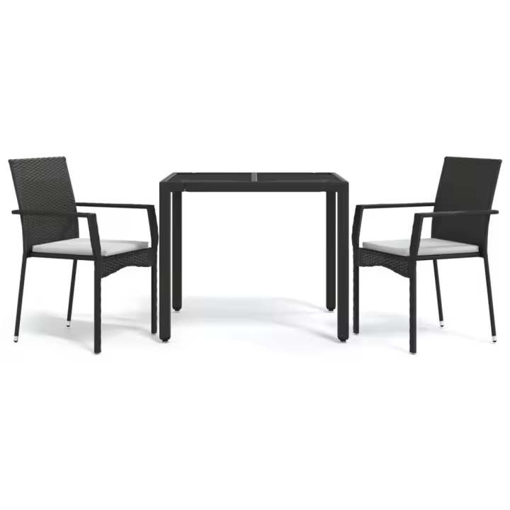 vidaXL Set comedor de jardín 3 pzas con cojines ratán sintético negro - 1