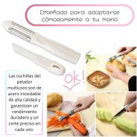 moem&an Pelador Patatas con Cuchillo, 3en1 Multipelador de Frutas y Verduras, Pelador Verduras, Pelador Multiusos | Pela Laminas Juliana | Cuchillas: Acero Inoxidable, Oscilantes, Afiladas | Mango Ergonómico - details 7