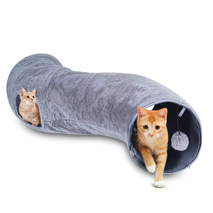 Nobleza Tunel para Gatos en Forma de S, Túnel de 2 vías para Interiores con 2 Agujeros y Bola suspendida Juguetes para Gatos, Tunel Plegable para Mascotas Juguete para Gato Conejo Hurones, L108 cm - 1