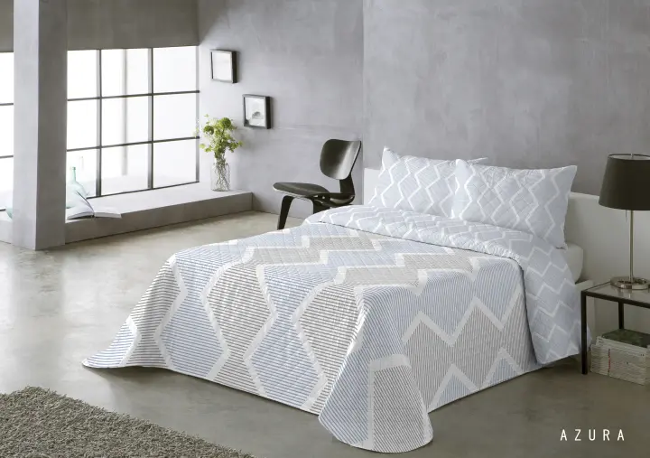 Plusdescanso- Colcha de Microfibra Reversible Azura azul con funda/s de almohada - Tacto muy suave y agradable. Elegancia para tu cama al mejor precio. Hipoalergénica y termosellada. - 1