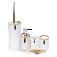 Set Accesorios Baño de Bambú Estilo nordico Blanco Dispensador Jabon,portacepillos ,Escobilla, Vaso para Enjuague ,Jabonera,Juego de 5 Piezas - details 0