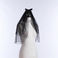 Velo De Novia Corto En Lace Con Borde Negro Y Decoración De Lazo Dos Capas Velos De Novia 2026 Para Mujeres - details 3