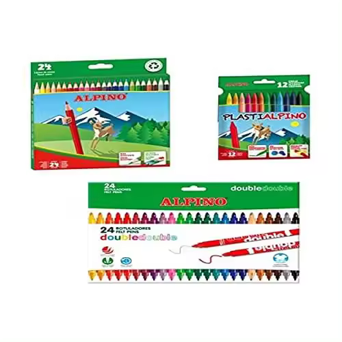 Alpino Lote Material Escolar  24 LÃ¡pices de Colores + 24 Rotuladores Doble Punta + 12 Ceras Plastialpino  Estuche Escolar - 1