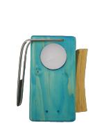 Lalas Candels. Quemador de Palo Santo  de madera natural.  Barnizado. Teñido en celeste. Soporte de acero inoxidable, vela de té y palo santo. - details 0