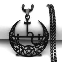 Collar Pendentivo De Luna Tríplice Y Pentagrama Para Hombres Y Mujeres En Acero Inoxidable Color Oro Joyería De Demonio Satán Lilith Para Fiesta - details 2
