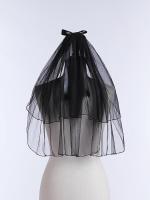 Velo De Novia Corto En Lace Con Borde Negro Y Decoración De Lazo Dos Capas Velos De Novia 2026 Para Mujeres - details 5