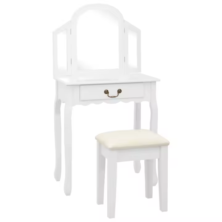 vidaXL Tocador y taburete madera paulownia y MDF blanco 65x36x128 cm - 1