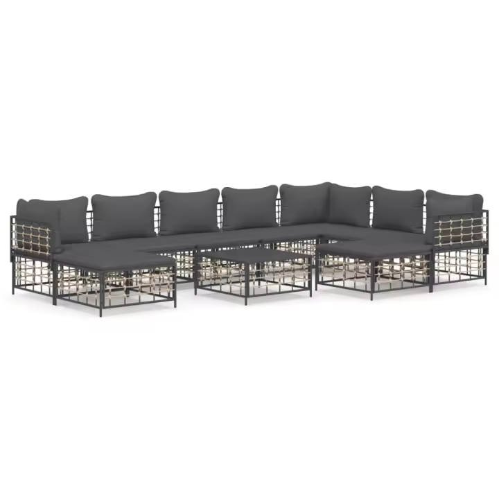 vidaXL Juego de muebles de jardín 10 pzas y cojines ratán PE antracita - 1