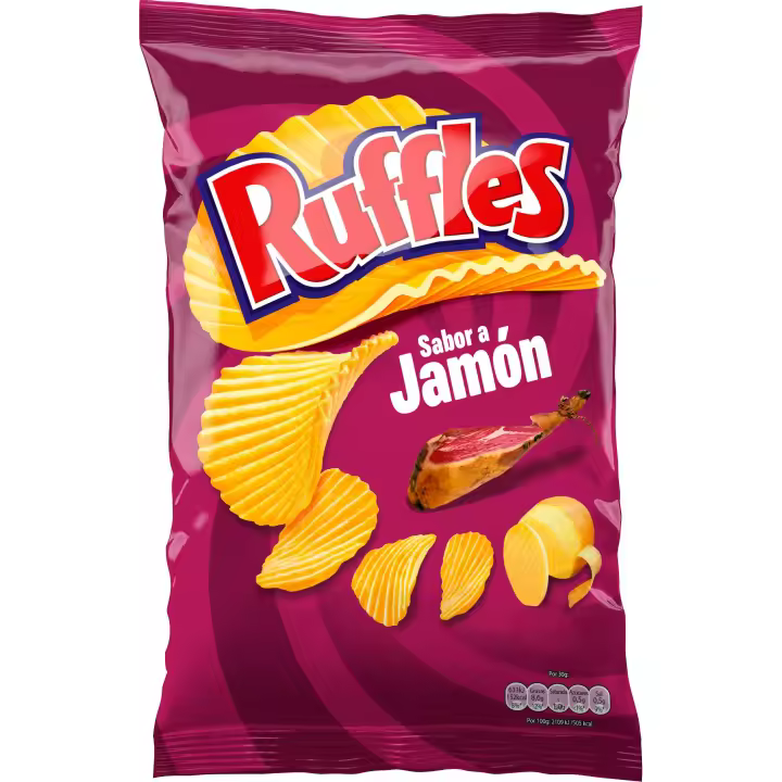 Patatas fritas Ruffles Jamón bolsa de 45 gramos. caja expositora de 20 bolsas - 1